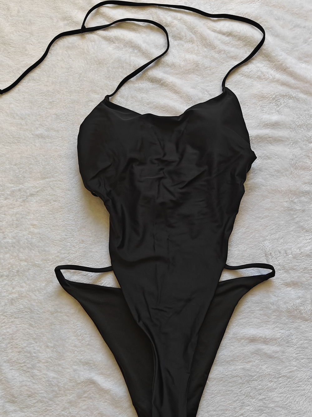 Edikted Women Black Solid Spaghetti Strap One Piece Swimsuit, Size M